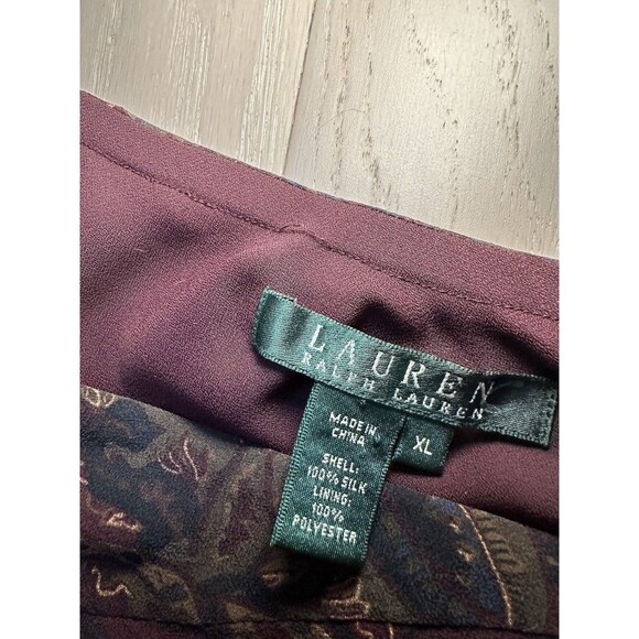 RL Silk Skirt Burgundy Brown Paisley Classic Boho Chic Rich Aunt Knee/Midi XL - Picture 3 of 6